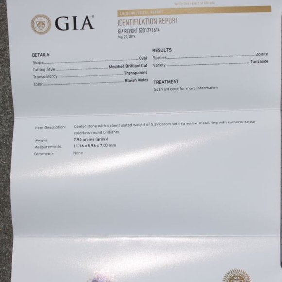 GIA Tanzanite 5.39ct Diamonds Solid 22K Gold Ring - Picture 10 of 10